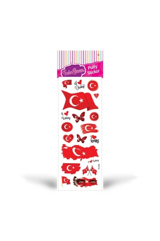 Türk Bayrağı Puffy Sticker 6,5x17 cm, Puffy Çıkartma, Puffy Yapıştırmaları