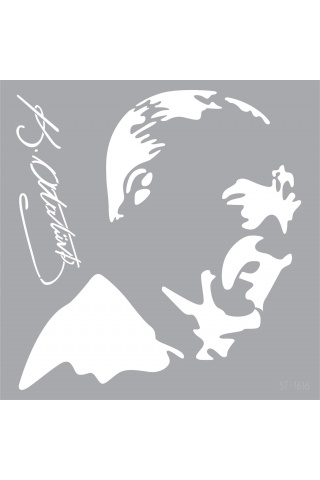 Atatürk-1 Stencil Boyama şablonu 30x30 cm, Duvar Stencil, Fayans Stencil, Mobilya Stencil