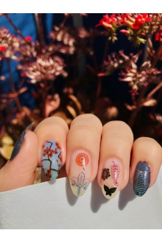 Japon Sembolik Şekil Tırnak Dövmesi, Tırnak Tattoo, Nail Art, Tırnak Sticker