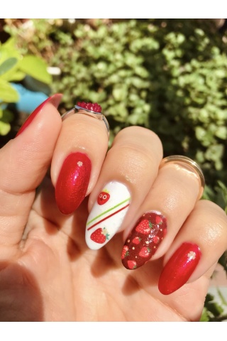 Mini Çilekler Tırnak Dövmesi, Tırnak Tattoo, Nail Art, Tırnak Sticker